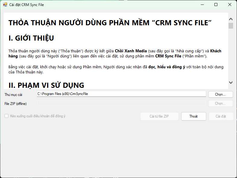 Màn hình điều khoản sử dụng